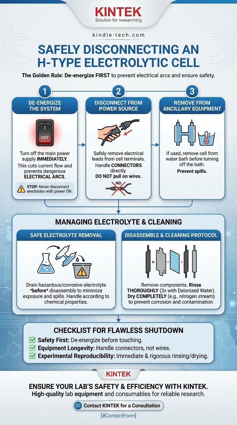 Какова правильная процедура отключения электролитической ячейки H-типа после эксперимента? Обеспечьте безопасность и долговечность оборудования Визуальное руководство