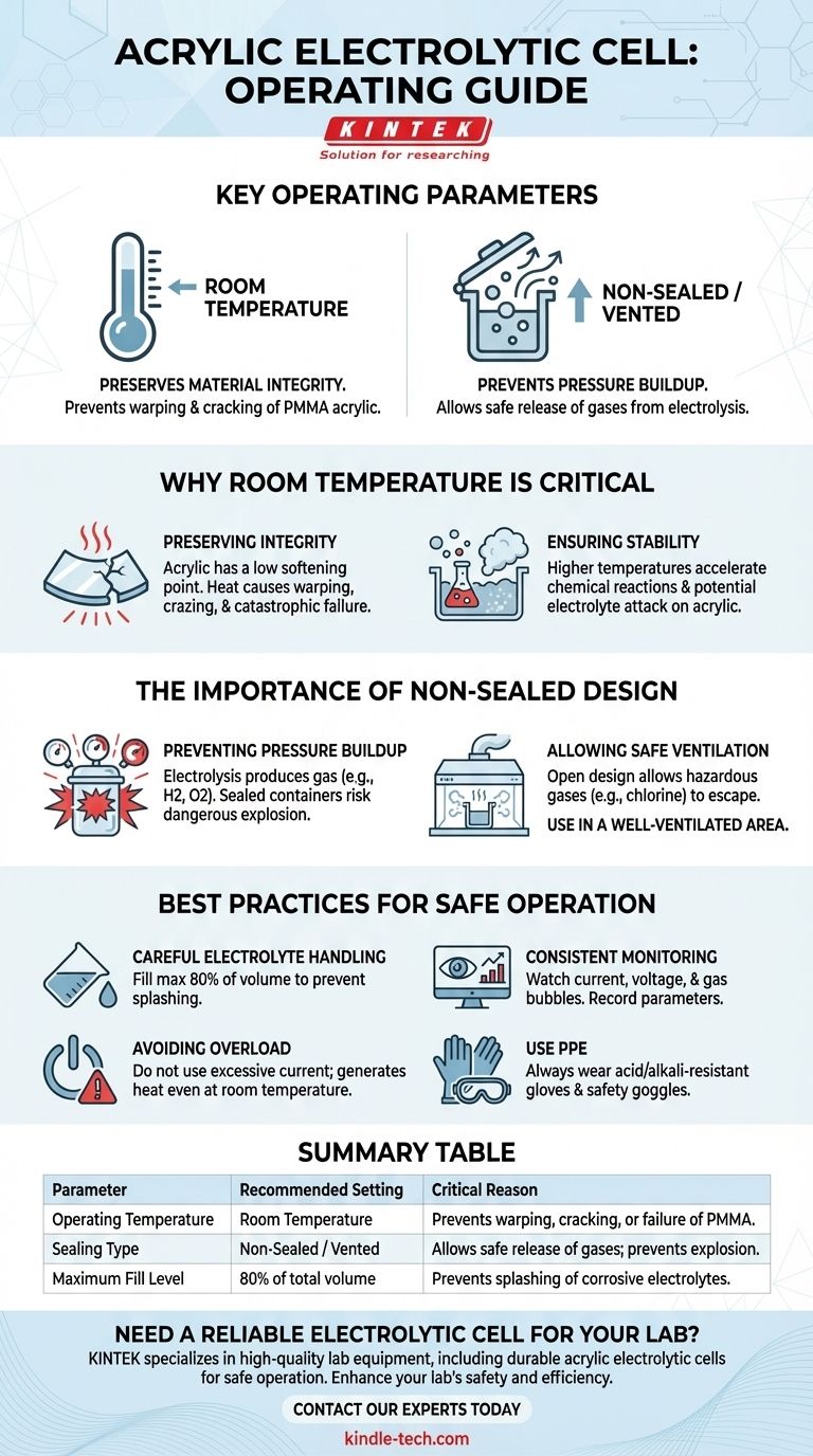 ما هي درجة حرارة التشغيل الموصى بها والختم لخلية تحليل كهربائي من الأكريليك؟ تأكد من السلامة وسلامة المواد دليل مرئي