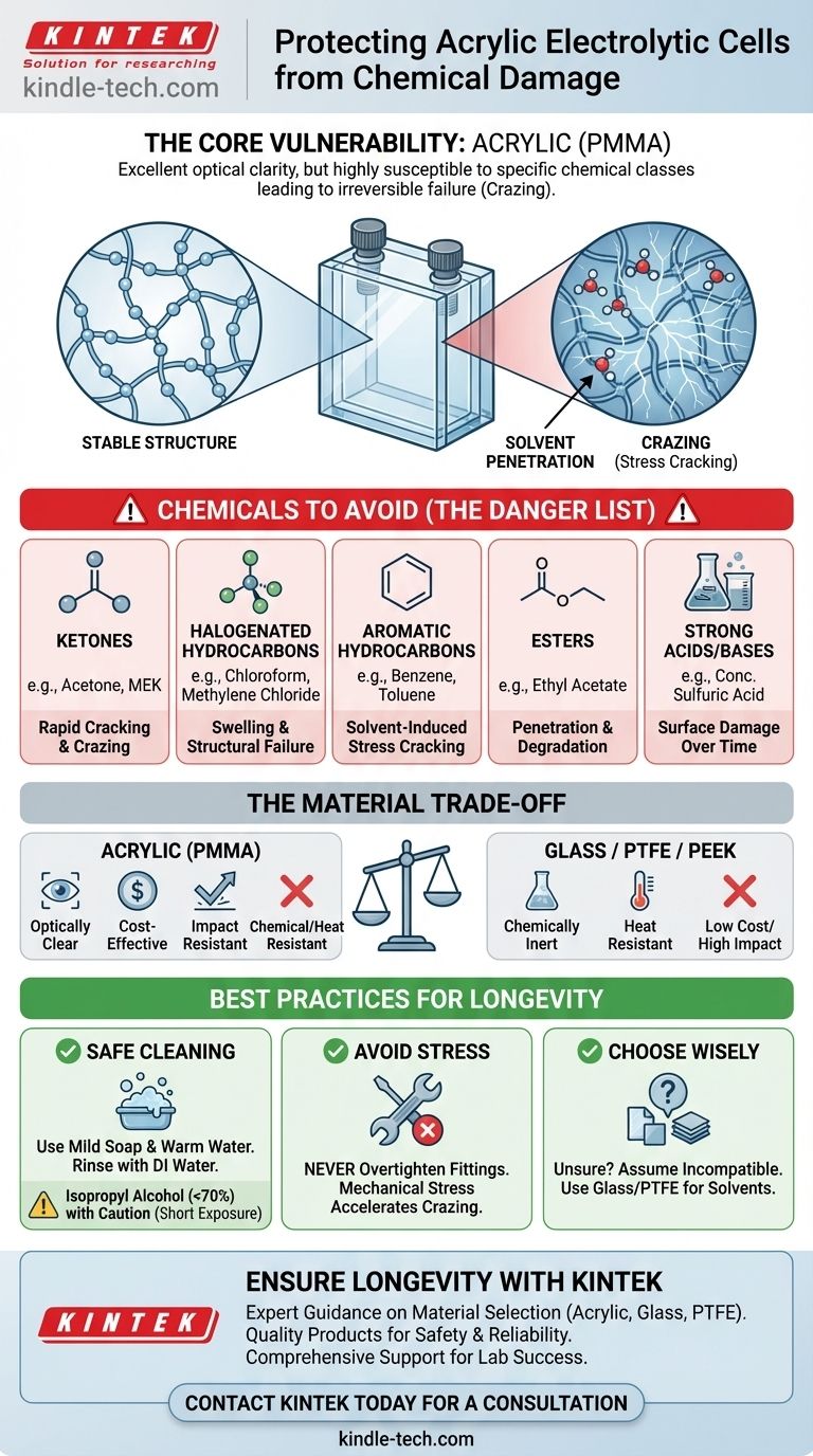 아크릴 전해조와 함께 피해야 할 물질은 무엇입니까? 실험실 장비를 손상으로부터 보호하세요 시각적 가이드