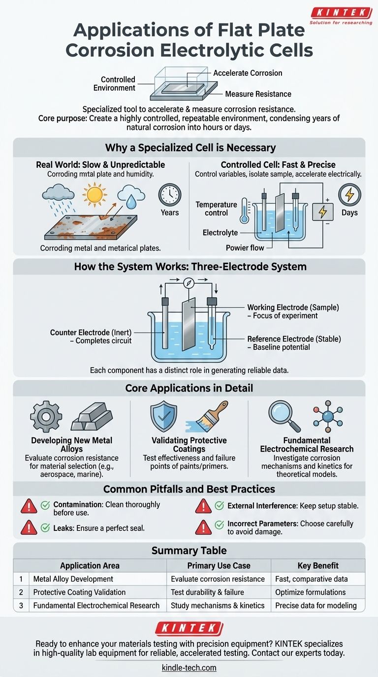 Каковы распространенные области применения электролитической ячейки для коррозии на плоской пластине? Ускорьте тестирование и исследования материалов Визуальное руководство