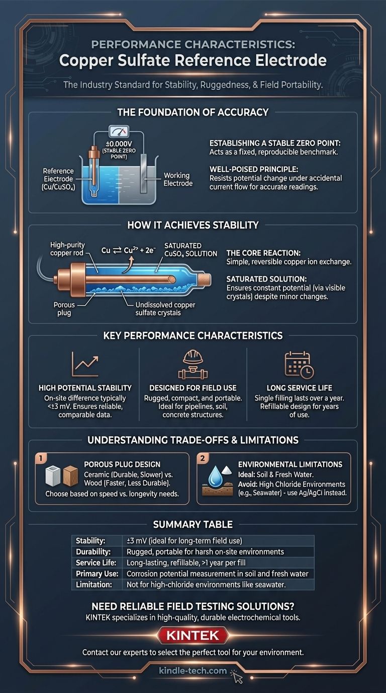 Quais são as características de desempenho de um eletrodo de referência de sulfato de cobre? Estabilidade Inigualável para Testes de Corrosão em Campo Guia Visual