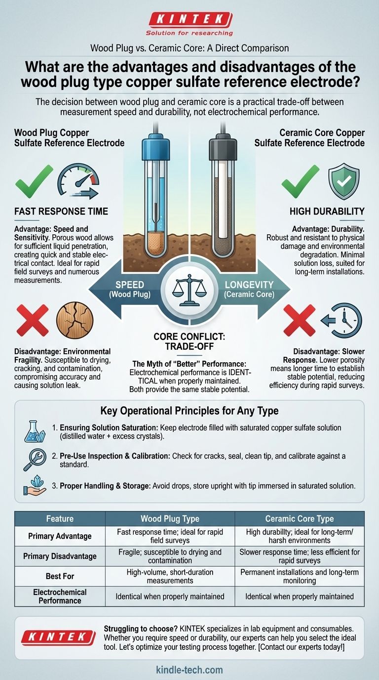 What are the advantages and disadvantages of the wood plug type copper sulfate reference electrode? Speed vs. Durability Explained Visual Guide