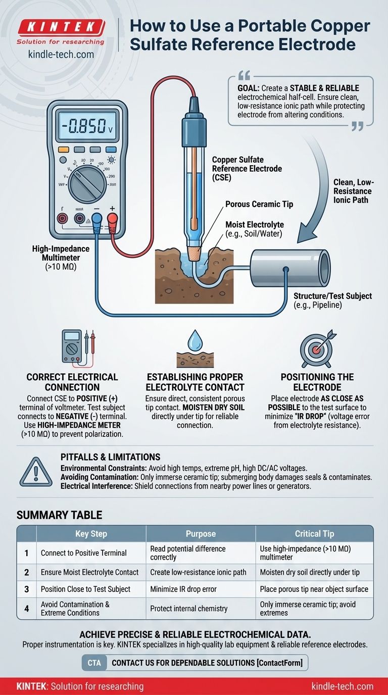 실험 중 휴대용 황산구리 기준 전극은 어떻게 사용해야 합니까? 정확한 전기화학적 측정 보장 시각적 가이드