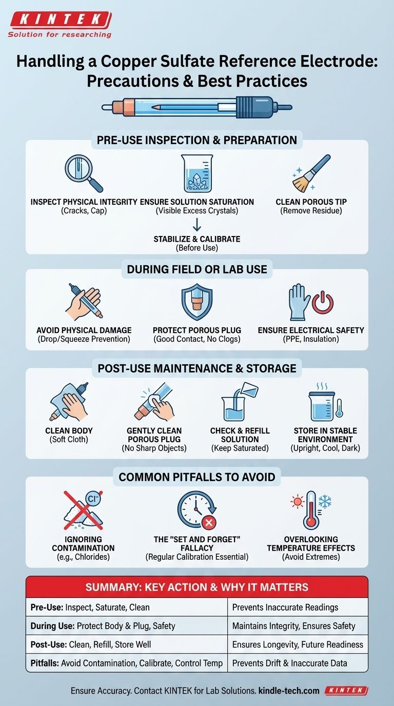 황산구리 기준 전극을 취급하고 사용할 때 어떤 예방 조치를 취해야 합니까? 정확한 전기화학적 측정을 보장하십시오 시각적 가이드