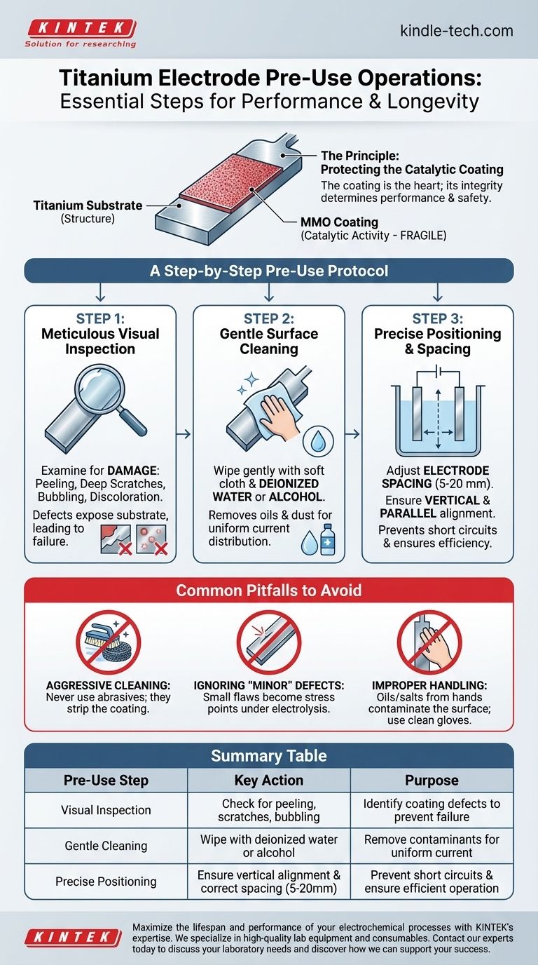 ¿Qué operaciones se deben realizar en un electrodo de titanio antes de su uso? Garantizar la seguridad y maximizar el rendimiento Guía Visual