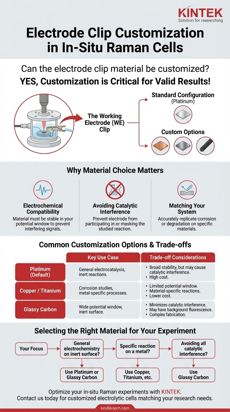 هل يمكن تخصيص مادة مشبك القطب الكهربائي في خلية رامان الإلكتروليتية الموضعية؟ ضمان صحة التجربة دليل مرئي