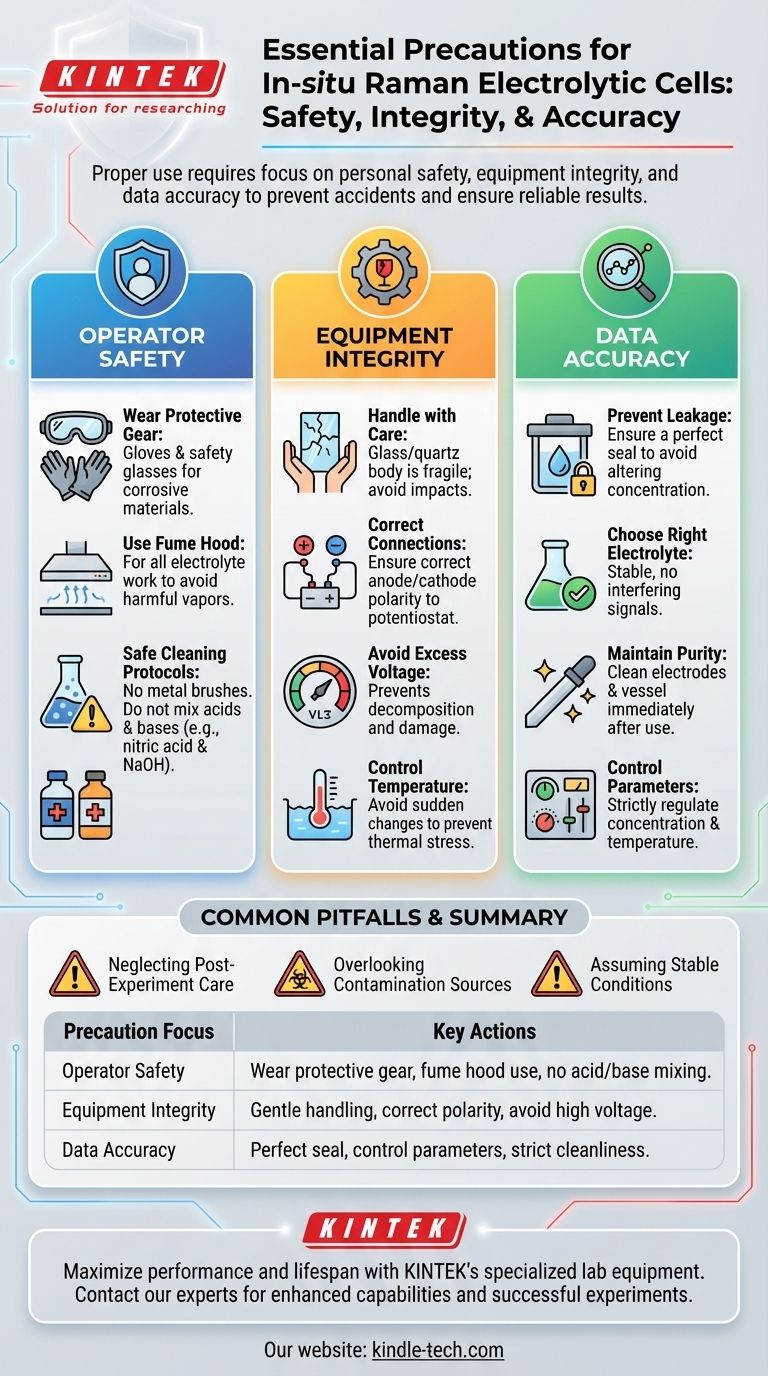 Quelles sont les précautions importantes à observer lors de l'utilisation de la cellule électrolytique Raman in situ ? Assurer la sécurité et l'intégrité des données Guide Visuel