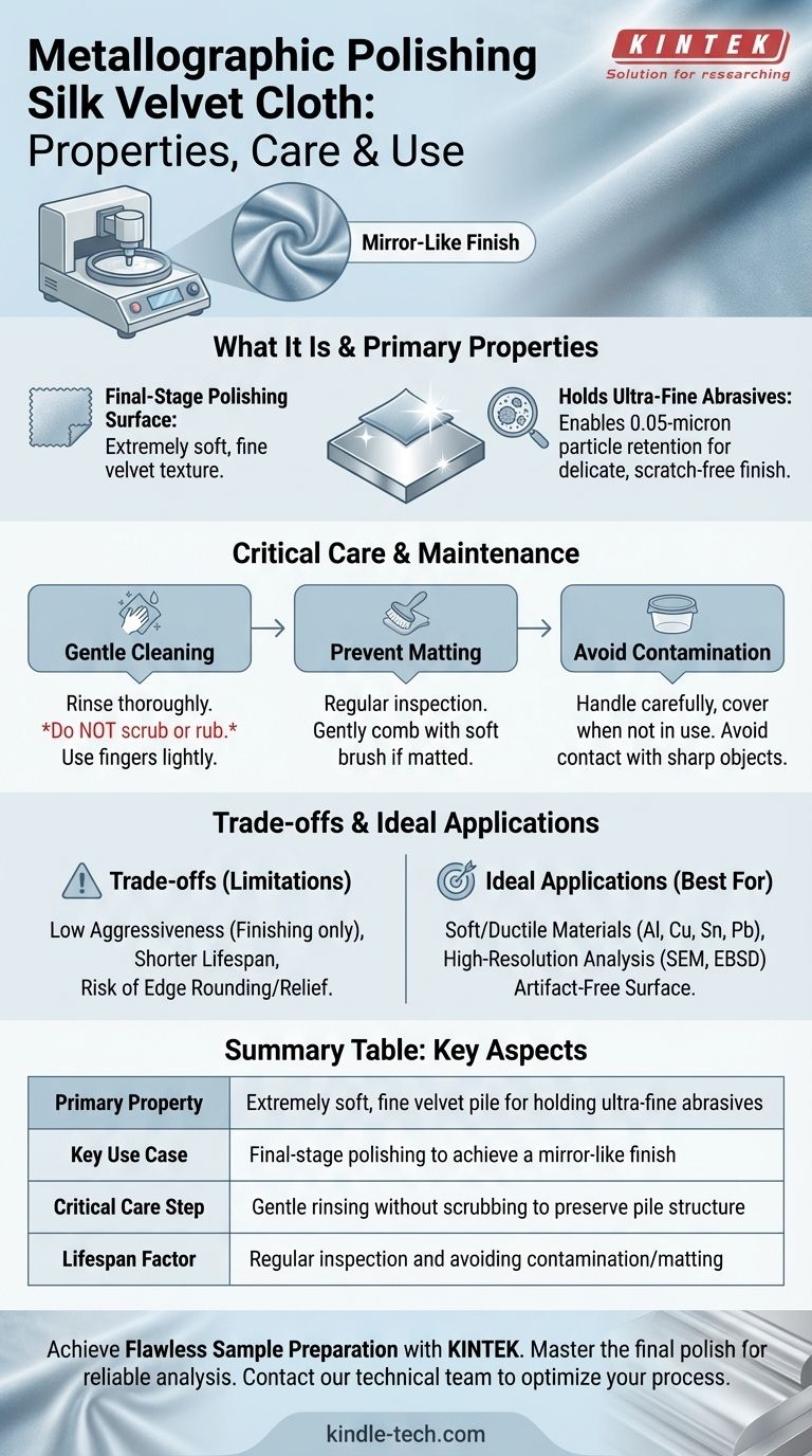Quali sono le proprietà e le istruzioni per la cura del panno di velluto di seta per lucidatura metallografica? Ottenere una finitura a specchio perfetta Guida Visiva