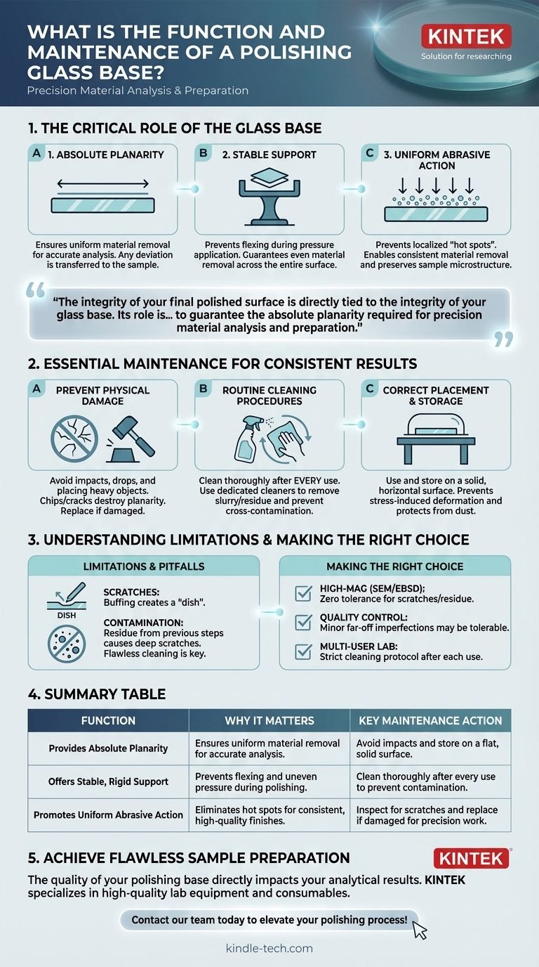 What is the function and maintenance of a polishing glass base? Ensure Perfect Sample Preparation Every Time Visual Guide