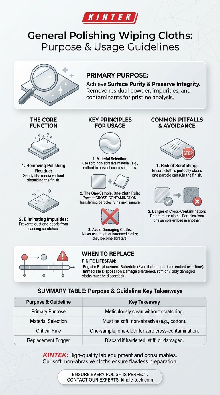 What is the purpose and usage guidelines for a general polishing wiping cloth? Ensure a Pristine, Scratch-Free Finish Visual Guide
