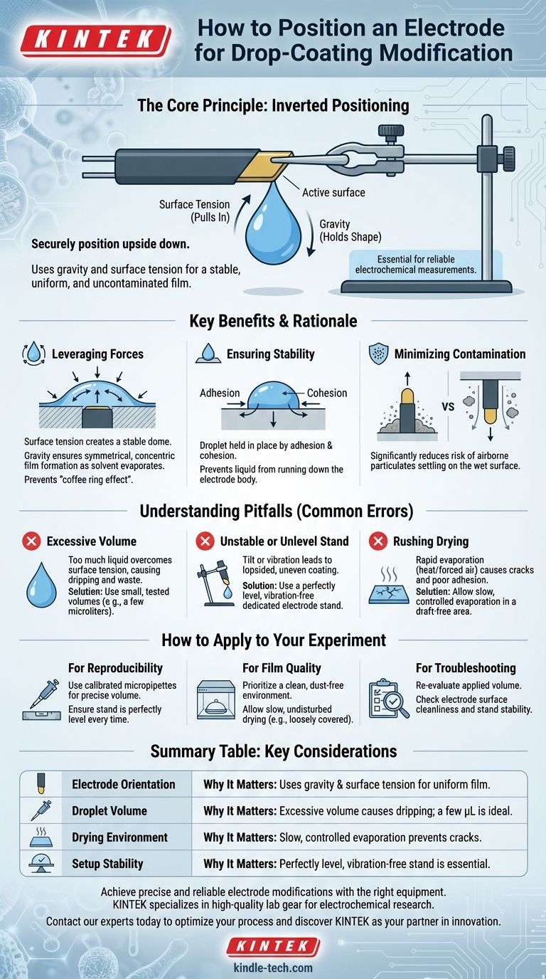 드롭 코팅을 통한 전극 개질을 위해 전극은 어떻게 배치되어야 할까요? 거꾸로 놓는 기술을 마스터하세요 시각적 가이드