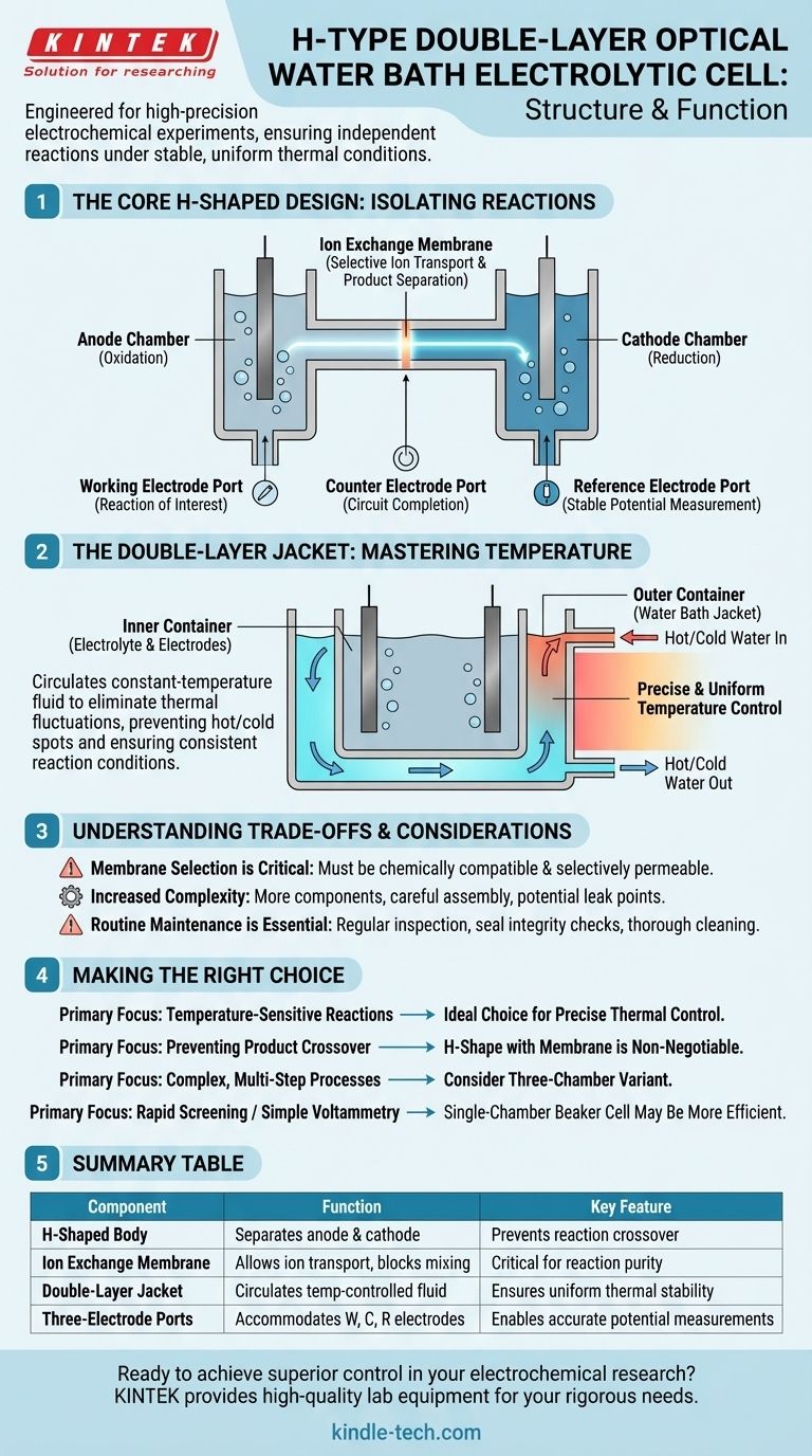 What is the overall structure of the H-type double-layer optical water bath electrolytic cell? Precision Design for Controlled Experiments Visual Guide