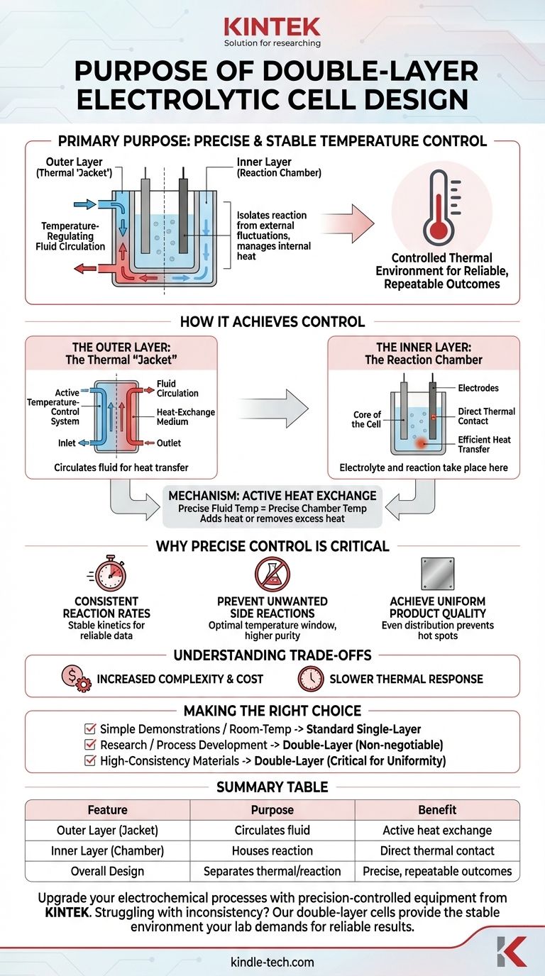 Qual é o propósito do design de camada dupla na célula eletrolítica? Obtenha Controle Preciso de Temperatura para Suas Reações Guia Visual