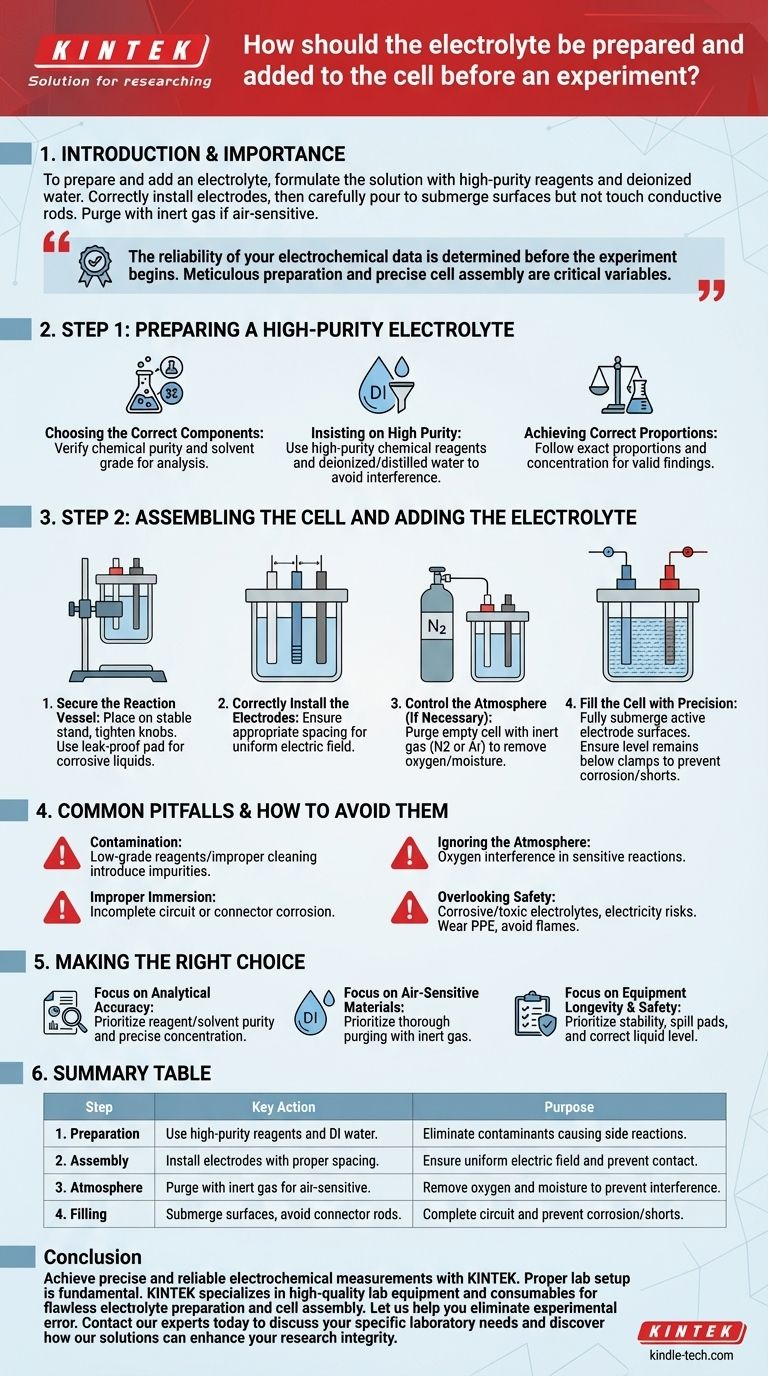 在实验前，电解液应如何配制和加入电池中？确保电化学结果的可靠性 图解指南