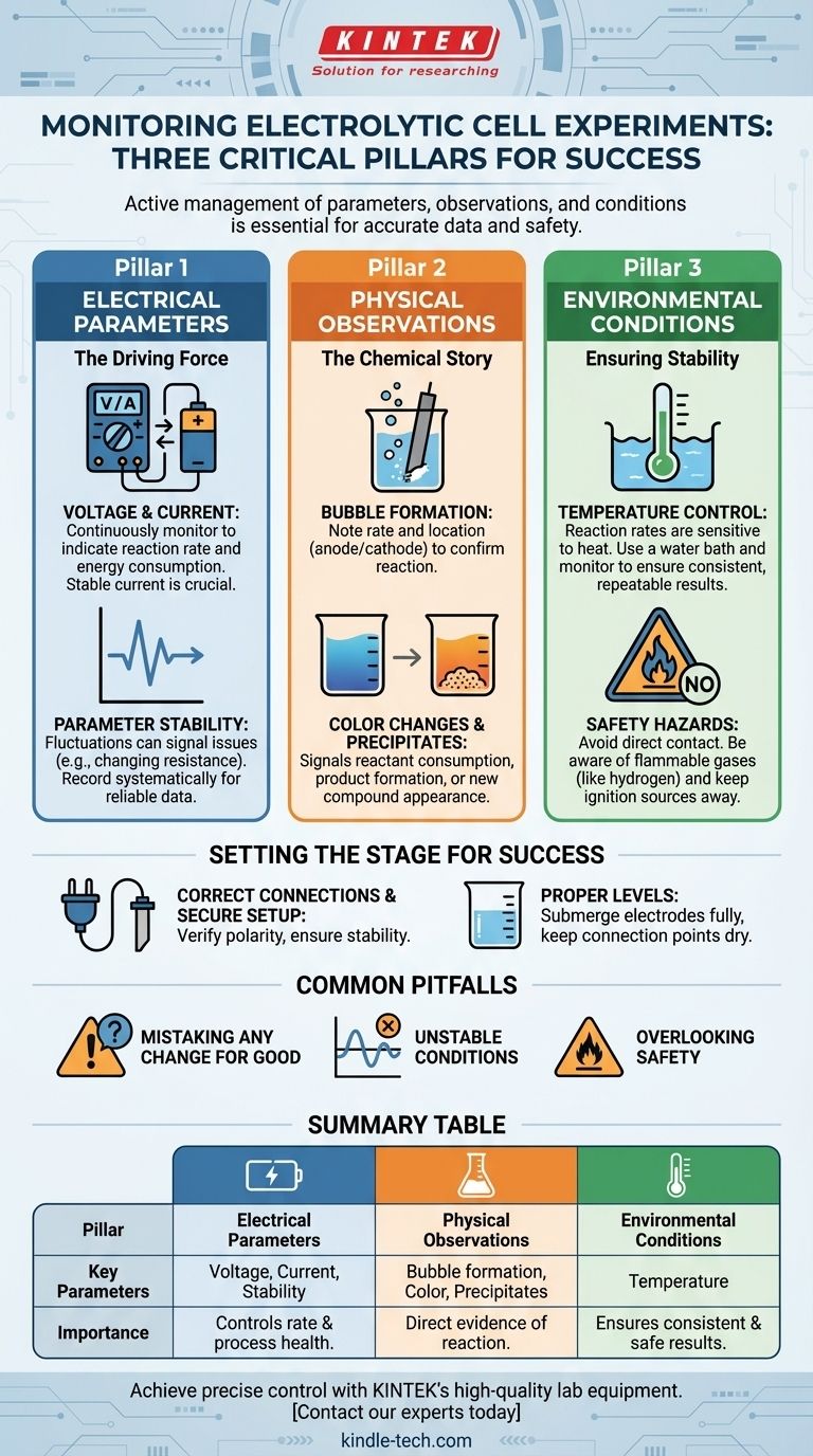 Que faut-il surveiller lors d'une expérience avec la cellule électrolytique ? Assurer des réactions chimiques précises et sûres Guide Visuel