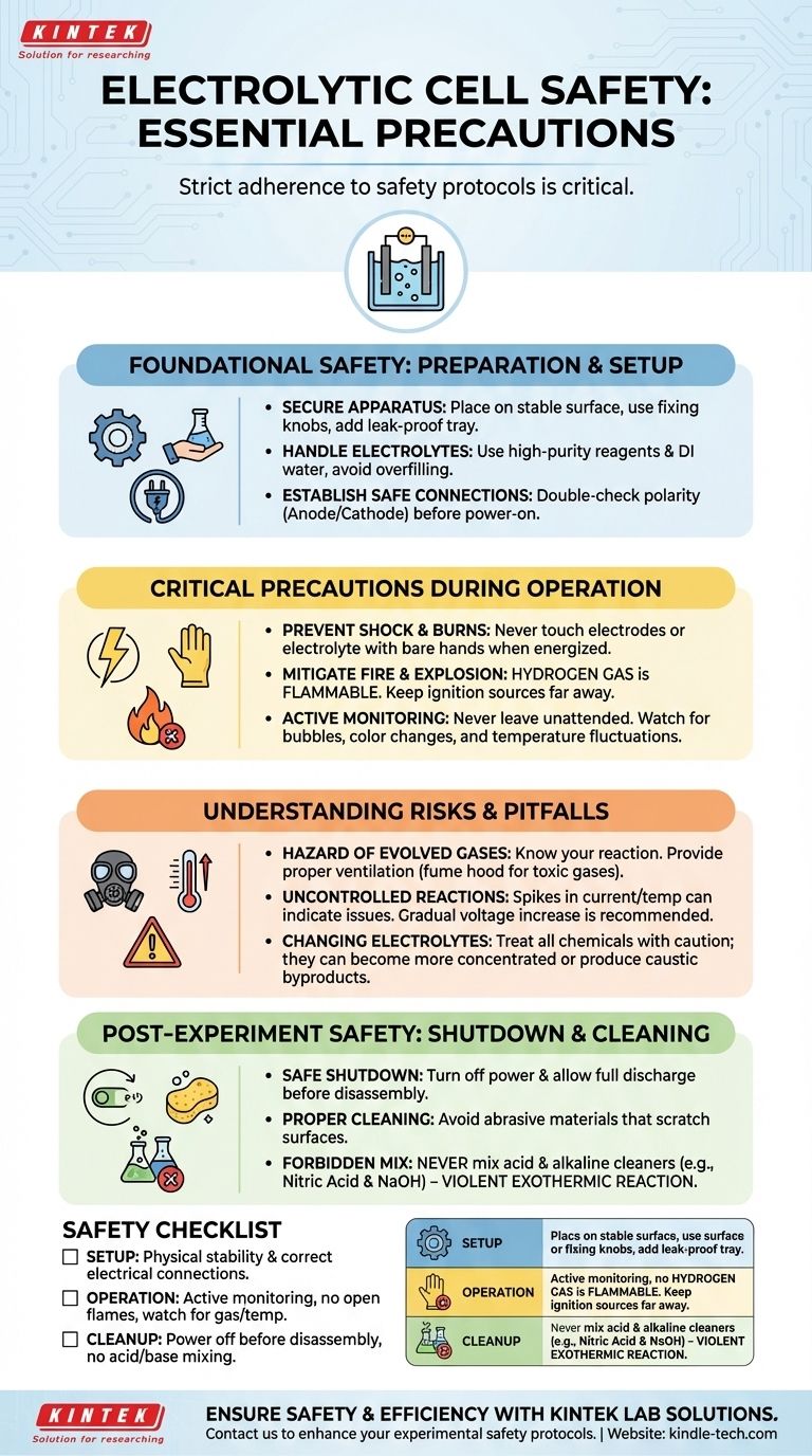 ما هي احتياطات السلامة التي يجب اتخاذها أثناء تجربة الخلية الإلكتروليتية؟ دليل للوقاية من الصدمات الكهربائية والحروق والحرائق دليل مرئي