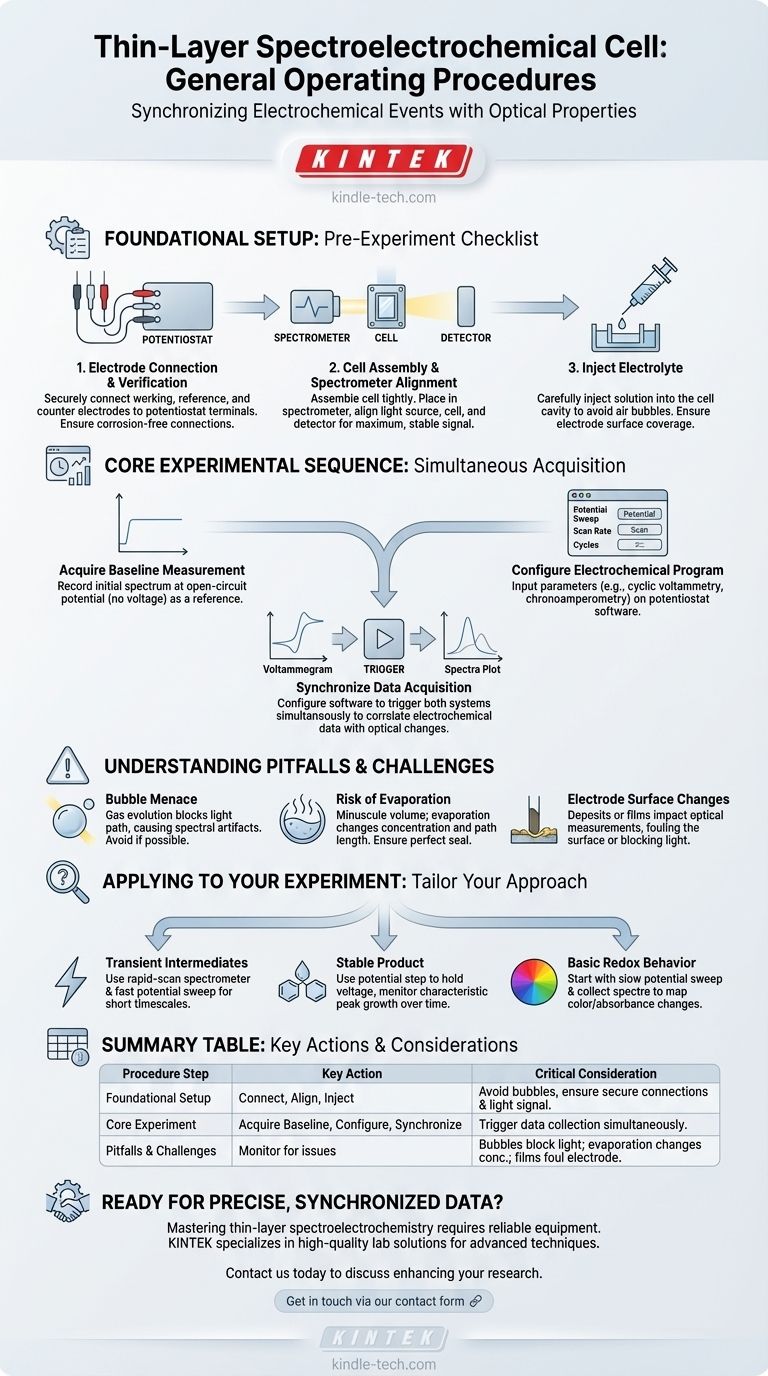 실험 중 박막 분광전기화학 셀의 일반적인 작동 절차는 무엇입니까? 동기화된 데이터 수집 마스터하기 시각적 가이드