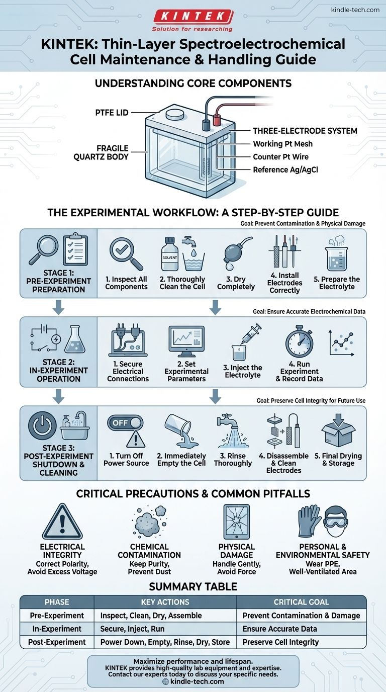 What are the key maintenance and handling procedures for a thin-layer spectroelectrochemical cell? Protect Your Sensitive Lab Equipment Visual Guide