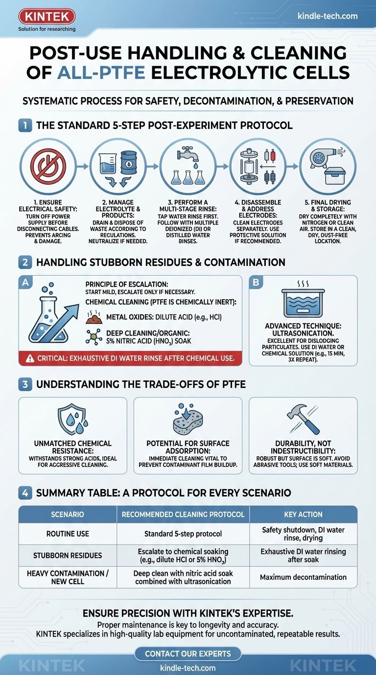 Quelle est la procédure correcte pour la manipulation et le nettoyage après utilisation d'une cellule électrolytique entièrement en PTFE ? Assurez la pureté et la longévité Guide Visuel