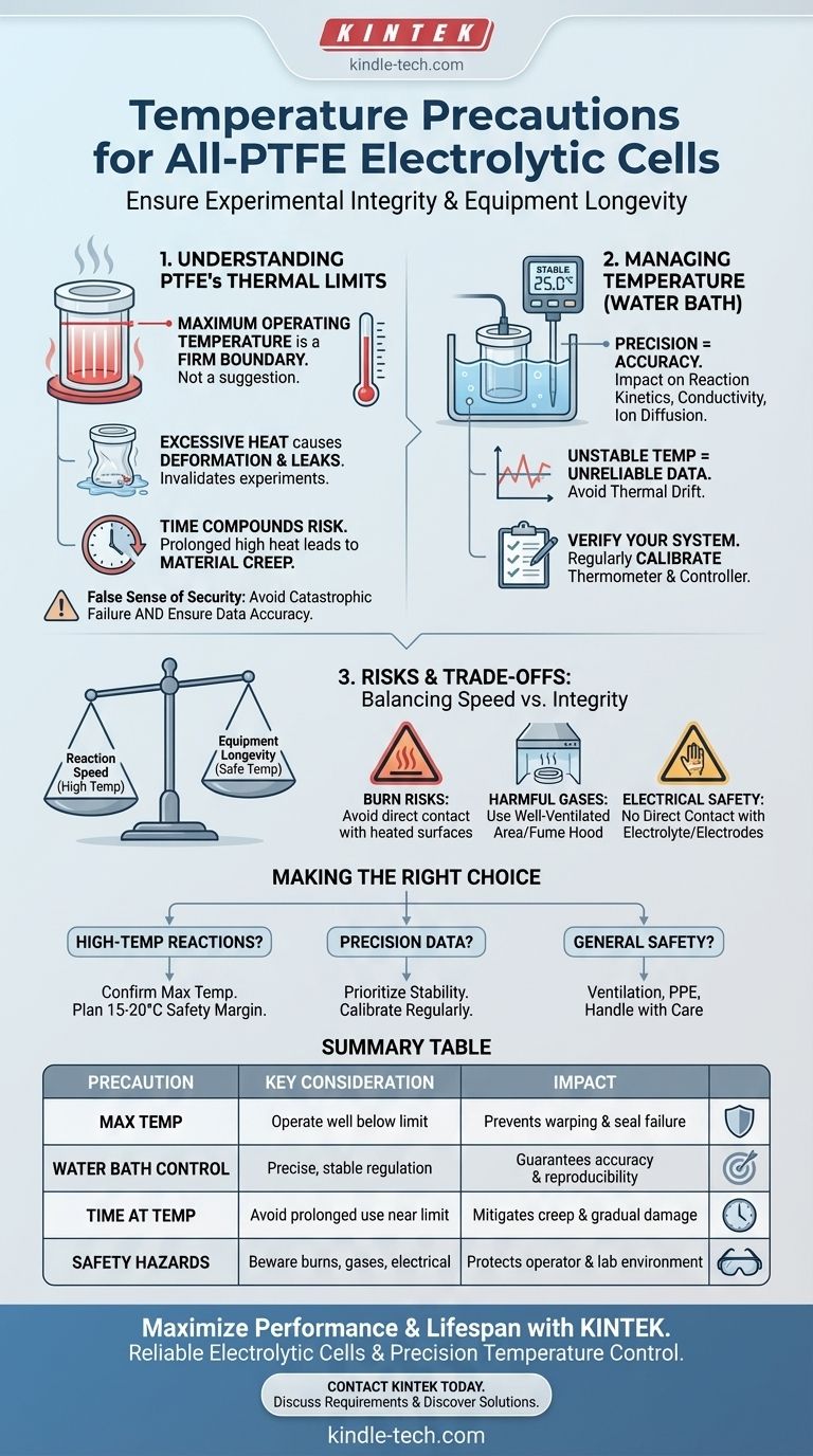 Quelles précautions prendre concernant la température lors de l'utilisation d'une cellule électrolytique entièrement en PTFE ? Assurez des expériences sûres et précises Guide Visuel