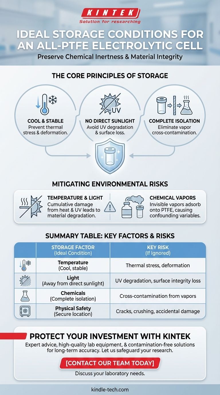 ¿Cuáles son las condiciones de almacenamiento ideales para una celda electrolítica de PTFE puro? Proteja el activo crítico de su laboratorio Guía Visual