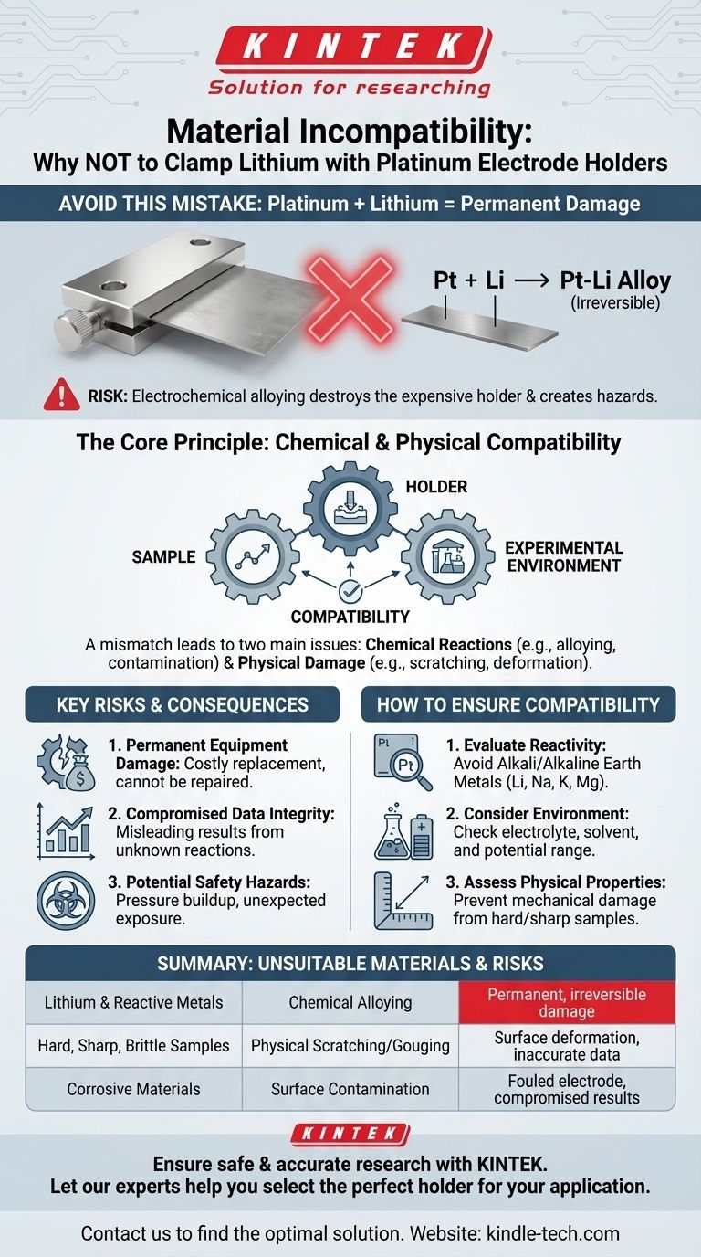 백금 전극 홀더에 부적합한 재료는 무엇입니까? 실험실 장비 손상을 방지하세요. 시각적 가이드