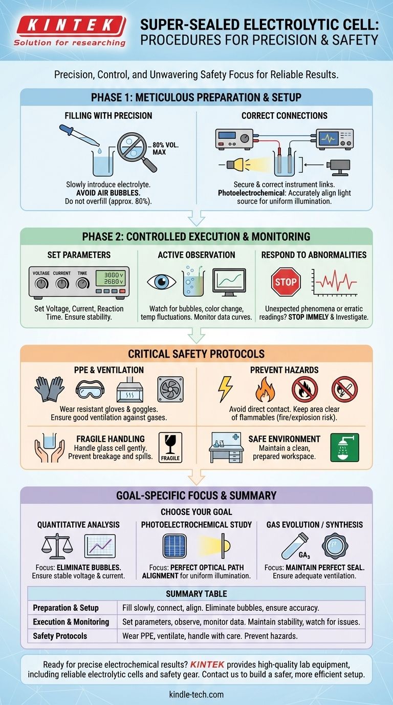 Quelles procédures faut-il suivre lors d'une expérience avec une cellule électrolytique super-étanche ? Assurer Précision et Sécurité Guide Visuel