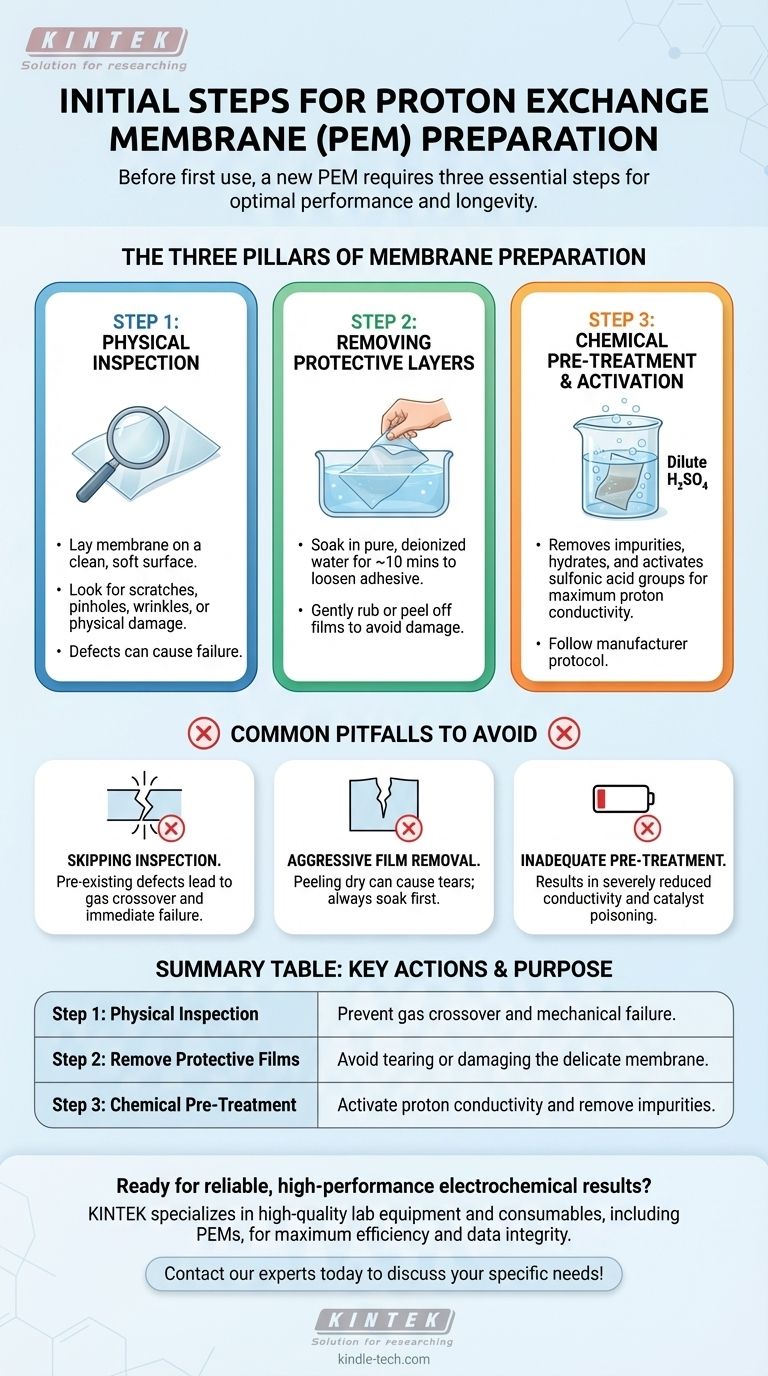 Quais são as etapas iniciais necessárias antes de usar uma nova membrana de troca de prótons? Garanta o Desempenho Máximo e a Longevidade Guia Visual