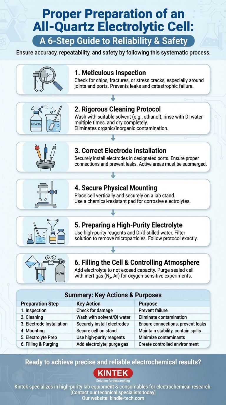 ¿Cuáles son los pasos necesarios para preparar una celda electrolítica totalmente de cuarzo antes de un experimento? Garantice la precisión y la seguridad Guía Visual