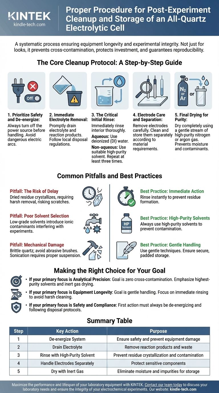 Wie ist das korrekte Verfahren für die Nachbereitung und Lagerung einer Elektrolysezelle aus Quarzglas nach dem Experiment? Langlebigkeit und Reproduzierbarkeit gewährleisten Visuelle Anleitung