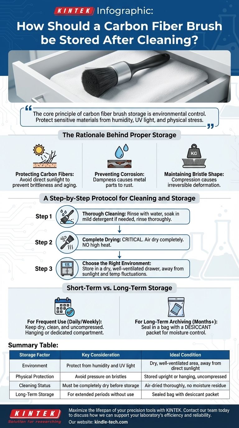 كيف يجب تخزين فرشاة ألياف الكربون بعد التنظيف؟ الحفاظ على الأداء والعمر الطويل دليل مرئي