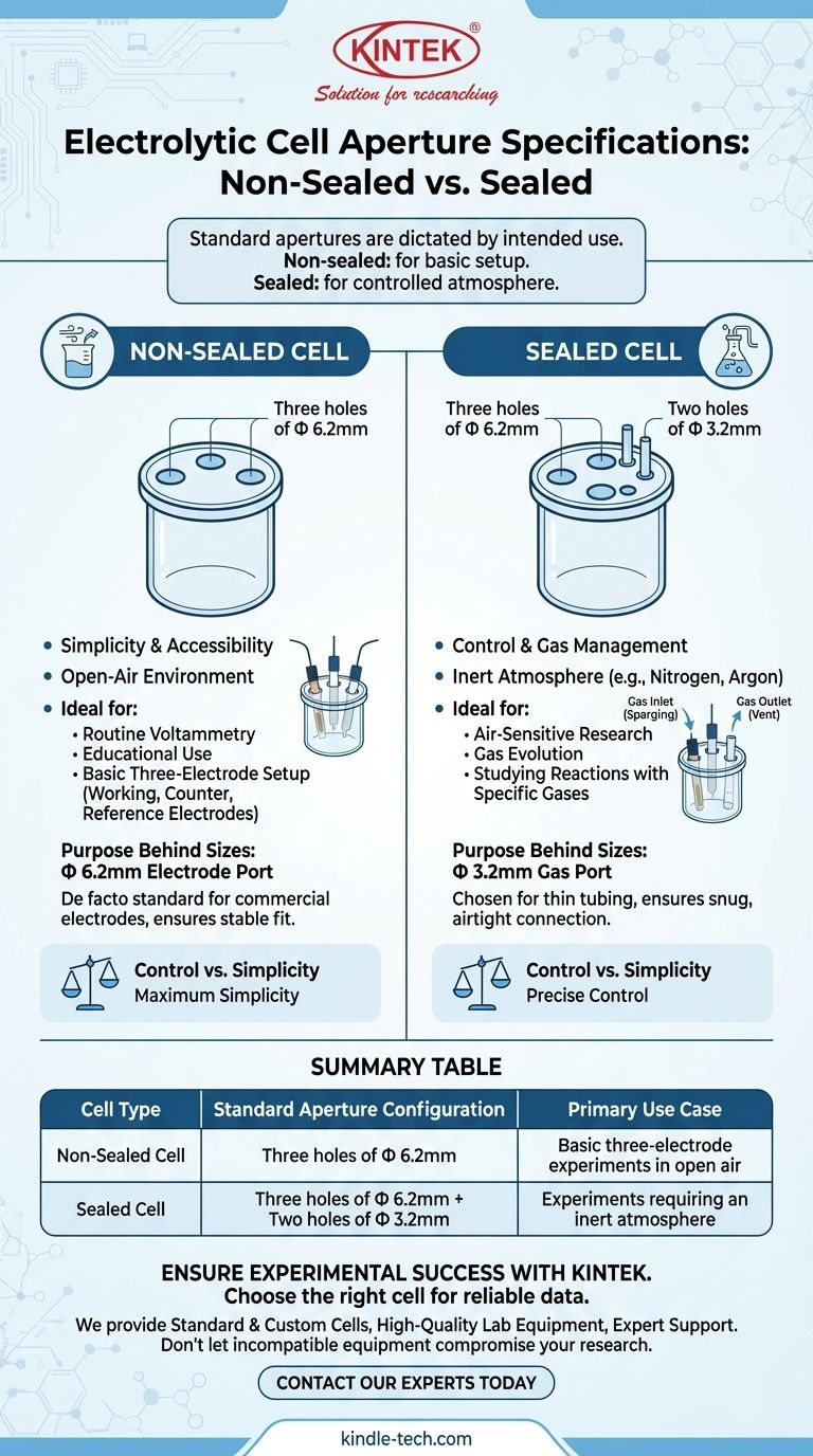 Quelles sont les spécifications d'ouverture standard pour les cellules électrolytiques non scellées et scellées ? Choisissez la bonne configuration pour votre expérience Guide Visuel