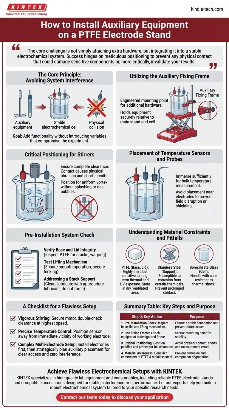Comment l'équipement auxiliaire peut-il être installé sur le support d'électrode en PTFE ? Assurer une configuration stable et sans interférence Guide Visuel