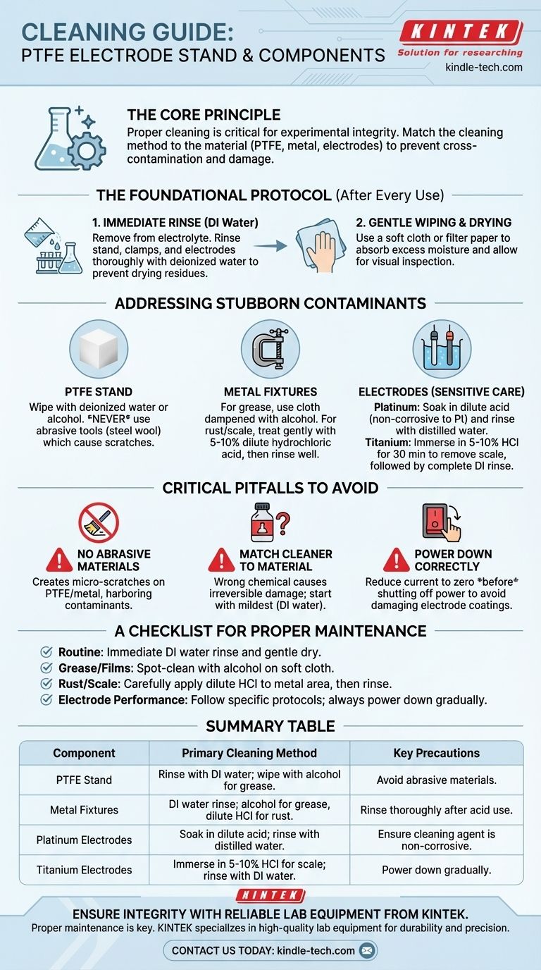 ¿Cómo se deben limpiar el soporte de electrodos de PTFE y sus componentes después de su uso? Una guía paso a paso para prevenir la contaminación Guía Visual