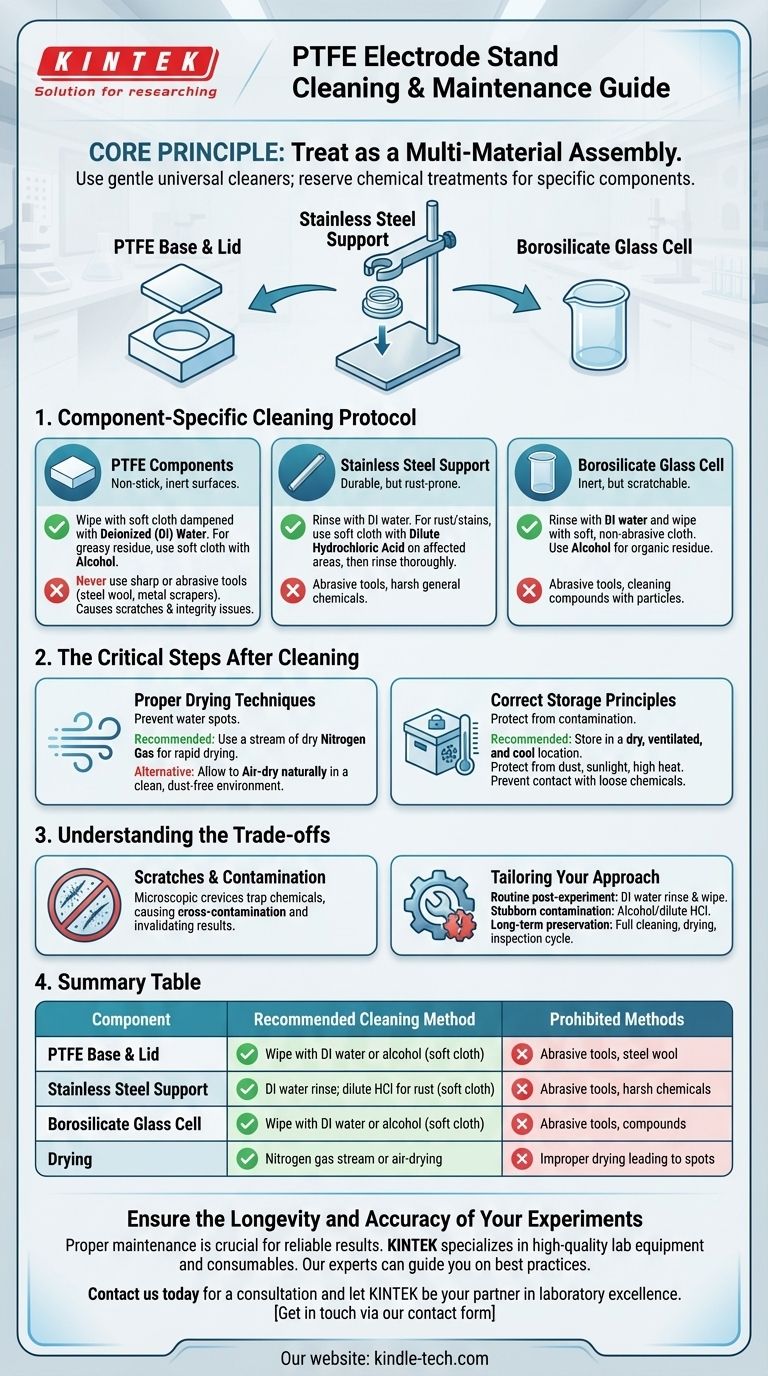 What are the recommended and prohibited cleaning methods for the PTFE electrode stand? Protect Your Lab Equipment Visual Guide