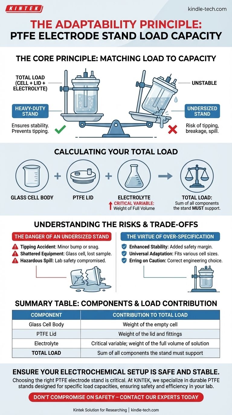 What is the adaptability principle regarding the load capacity of the PTFE electrode stand? Ensure Stability and Safety in Your Lab Visual Guide