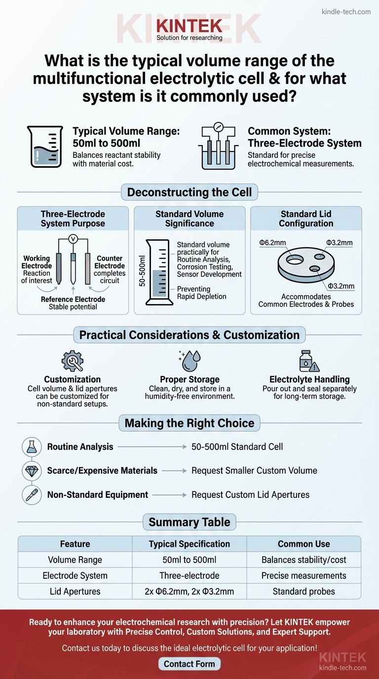 Quelle est la plage de volume typique de la cellule électrolytique multifonctionnelle ? Choisir la bonne taille pour votre laboratoire Guide Visuel