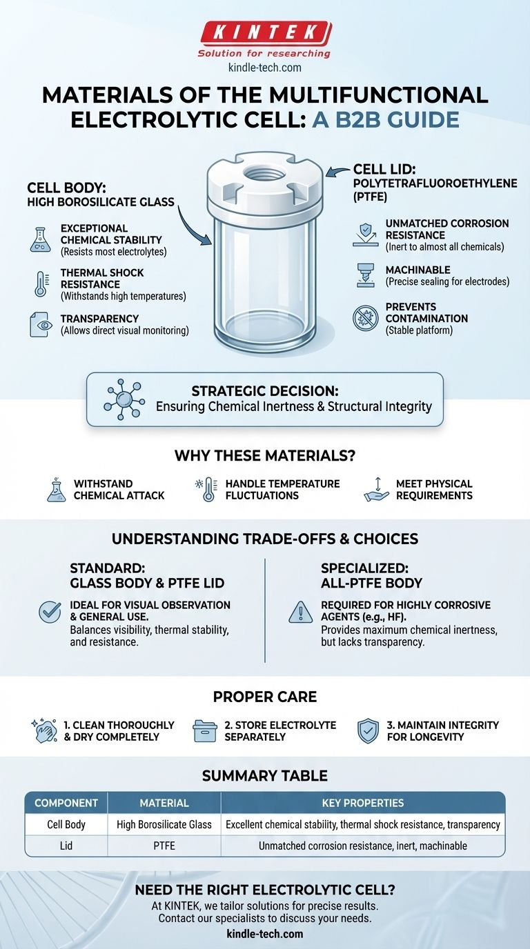 ما هي المواد المستخدمة في جسم وغطاء الخلية الإلكتروليتية متعددة الوظائف؟ شرح زجاج البورسليكات العالي وPTFE دليل مرئي