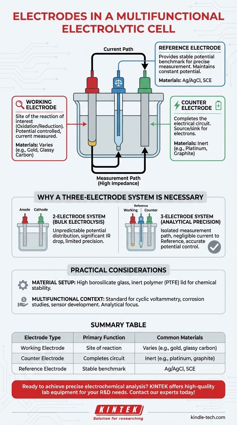 What types of electrodes are used in the multifunctional electrolytic cell? Master the 3-Electrode System for Precision Visual Guide