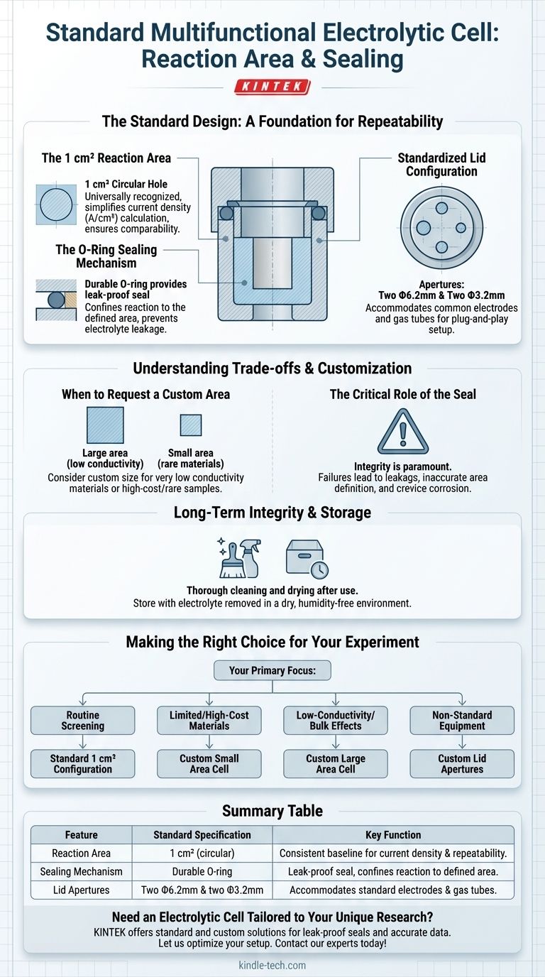 Какова стандартная площадь реакции многофункциональной электролитической ячейки и как она герметизируется? Обеспечьте точные и воспроизводимые электрохимические результаты Визуальное руководство