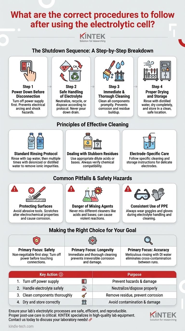 ما هي الإجراءات الصحيحة التي يجب اتباعها بعد استخدام الخلية الإلكتروليتية؟ ضمان السلامة وطول عمر المعدات دليل مرئي