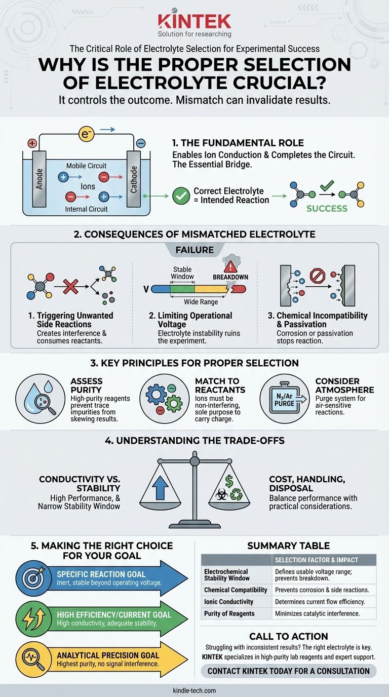 ¿Por qué es crucial la selección adecuada del electrolito para un experimento? Evite Errores Costosos y Asegure Resultados Válidos Guía Visual