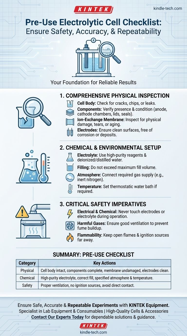 Quelles vérifications faut-il effectuer avant d'utiliser la cellule électrolytique ? Assurez la sécurité et la précision dans votre laboratoire Guide Visuel