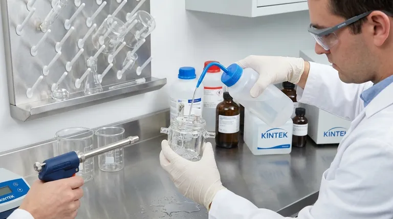 Qual é o procedimento de limpeza para a célula eletrolítica após um experimento típico com solução aquosa? Um Guia para Resultados Confiáveis