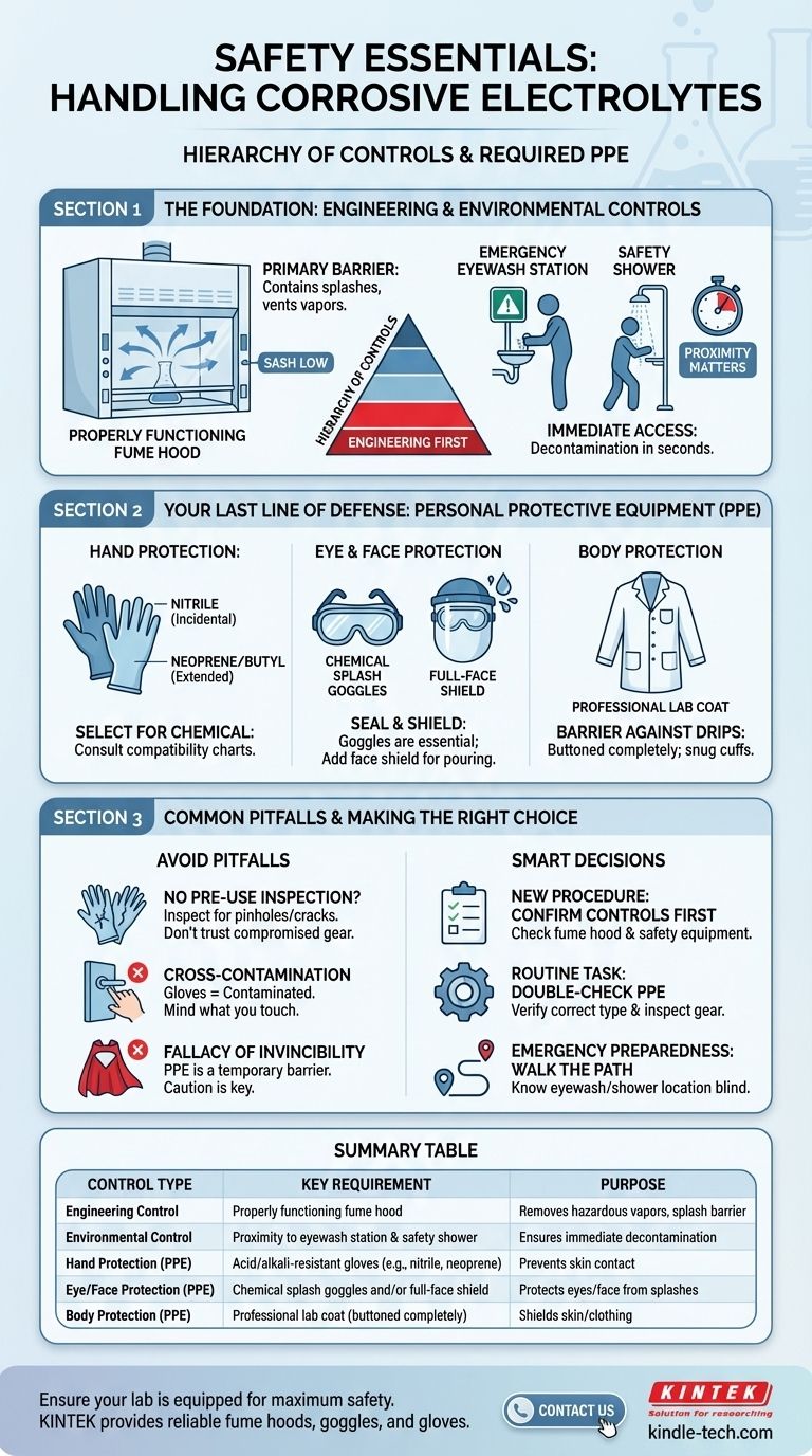 Quais EPIs e controles ambientais são necessários para eletrólitos corrosivos? Um guia completo de segurança Guia Visual