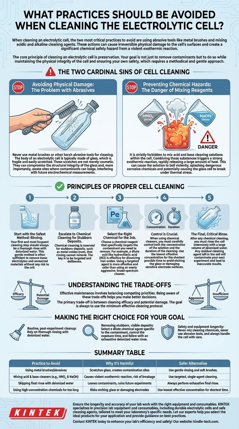 Quelles pratiques faut-il éviter lors du nettoyage de la cellule électrolytique ? Prévenir les dommages et assurer la sécurité du laboratoire Guide Visuel