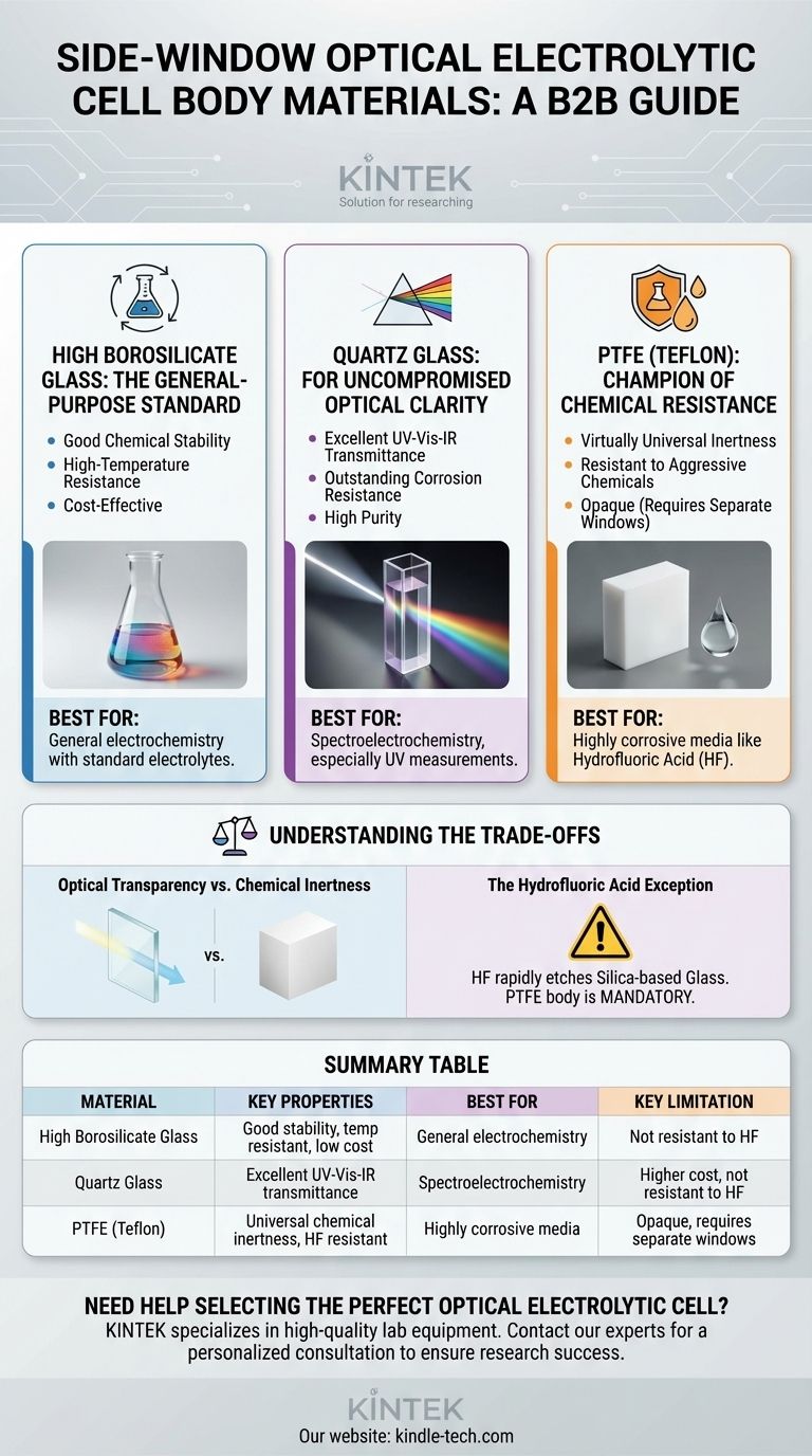 Quais materiais são usados para o corpo de uma célula eletrolítica óptica? Escolha o Material Certo para o Seu Experimento Guia Visual