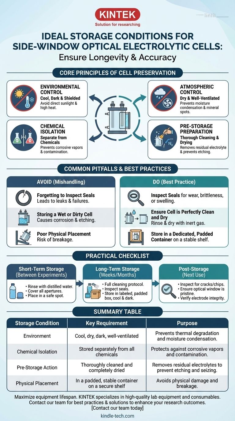 Quelles sont les conditions de stockage idéales pour une cellule électrolytique optique à fenêtre latérale ? Assurer la précision et la performance à long terme Guide Visuel