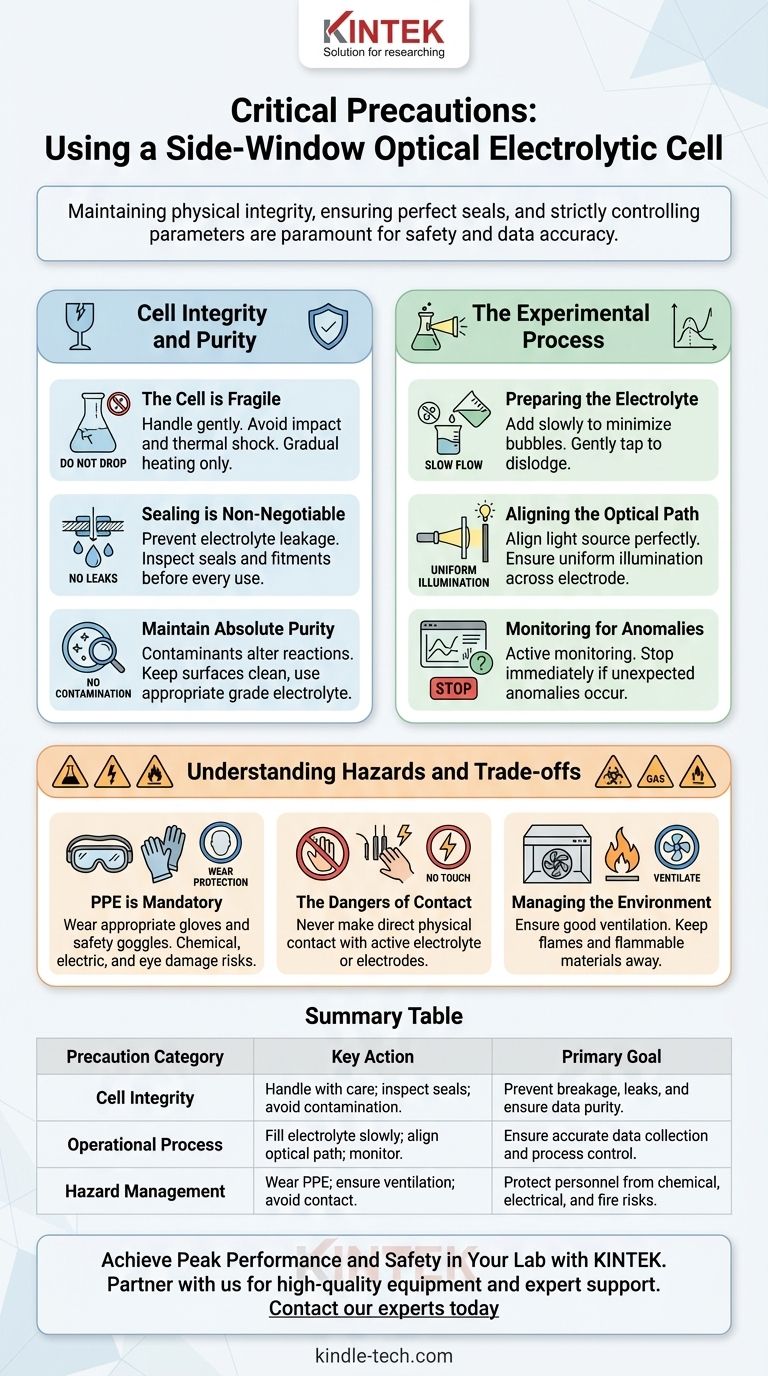 측면 창 광학 전해 셀 사용 시 중요한 안전 및 작동 주의사항은 무엇입니까? 안전하고 정확한 실험을 보장하세요. 시각적 가이드