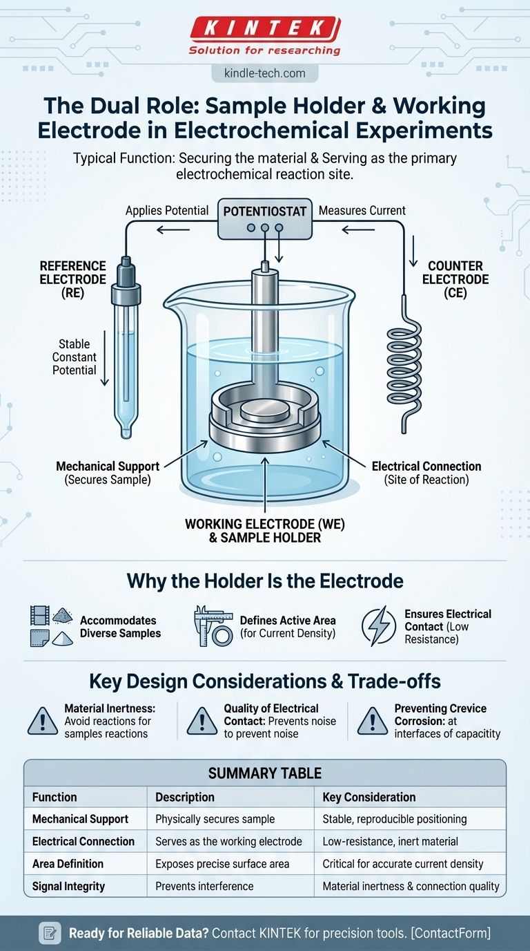 전기화학 실험에서 샘플 홀더의 일반적인 기능은 무엇인가요? 그것은 활성 작동 전극입니다. 시각적 가이드